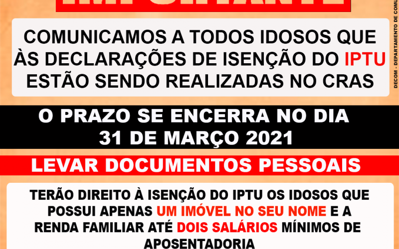 Declarações de isenção do IPTU para idosos.