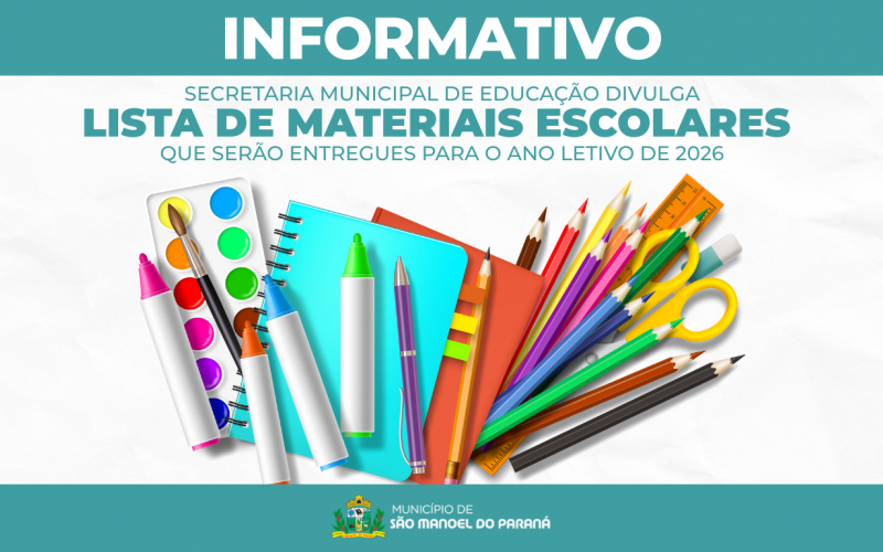 Educação divulga lista de materiais escolares que serão distribuídos para o ano letivo de 2026